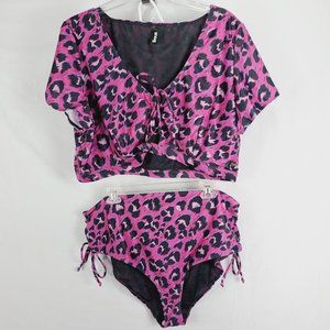 Snag Swimwear Bikini Swimsuit Plus Size F 16 18 As You Wish Pink Leopard Lace Up